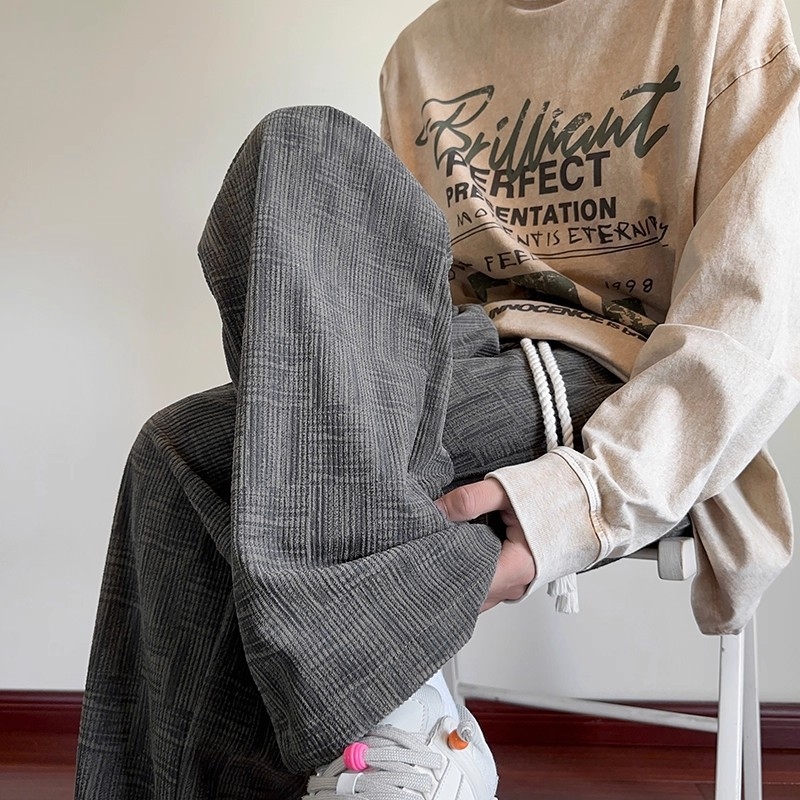 Rácsmintás egyenes nadrág, középmagasságú derék, japán friss stílus, anyag: kevert kémiai rostok, nyár 2025