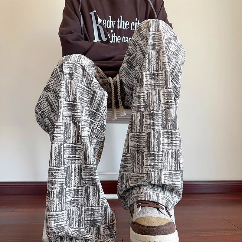 Rácsmintás egyenes nadrág, középmagasságú derék, japán friss stílus, anyag: kevert kémiai rostok, nyár 2025