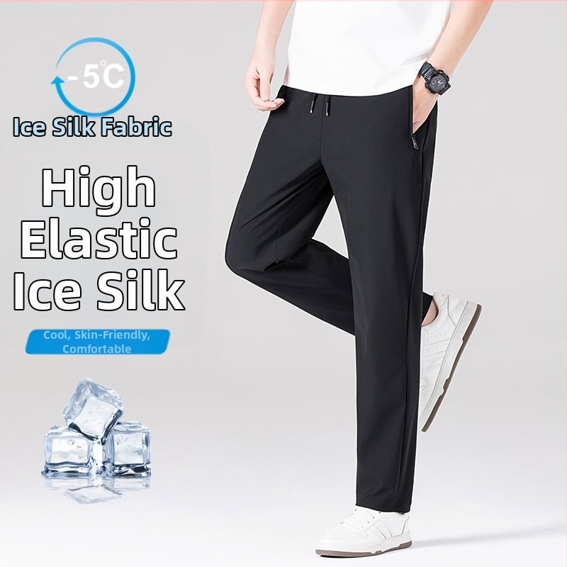 Férfi Ice Silk nadrág – egyenes szabású, magas derekú, tinédzser számára, hosszú, városi stílusú nadrág