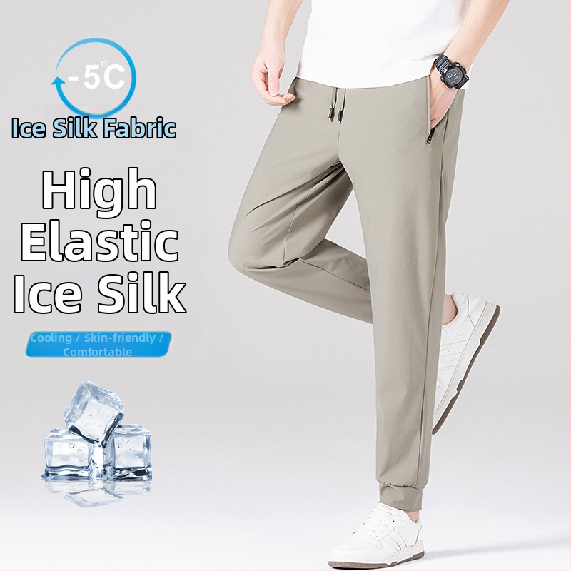 Pánske nohavice Ice Silk - rovný strih, vysoký pás, pre tínedžerov, dlhé mestské nohavice