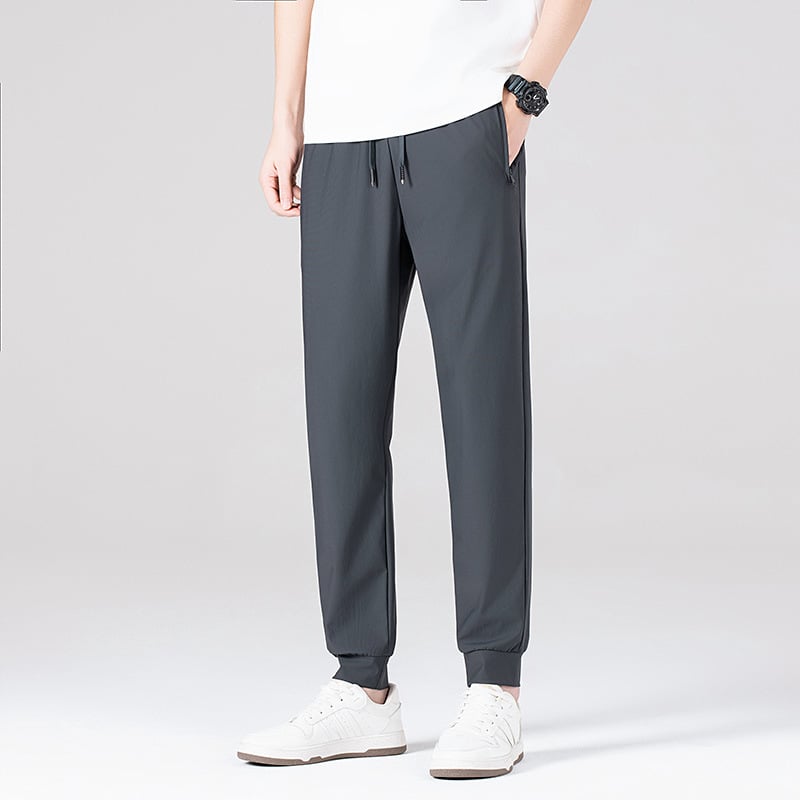 Férfi Ice Silk nadrág – egyenes szabású, magas derekú, tinédzser számára, hosszú, városi stílusú nadrág