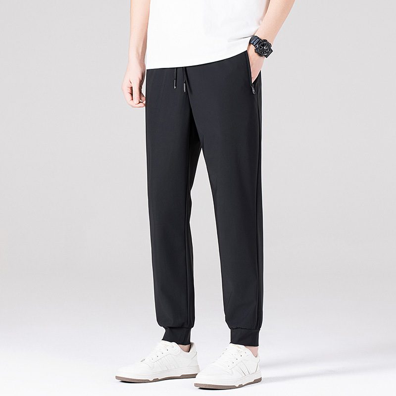 Férfi Ice Silk nadrág – egyenes szabású, magas derekú, tinédzser számára, hosszú, városi stílusú nadrág