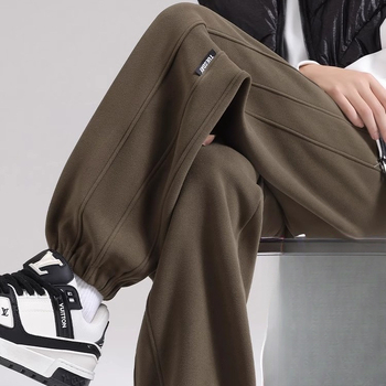 Ανδρικά χειμωνιάτικα παντελόνια με επένδυση φλίς, αντιανεμικά, ευρεία γραμμή, κορδόνι στη μέση, πολυεστερικό ύφασμα