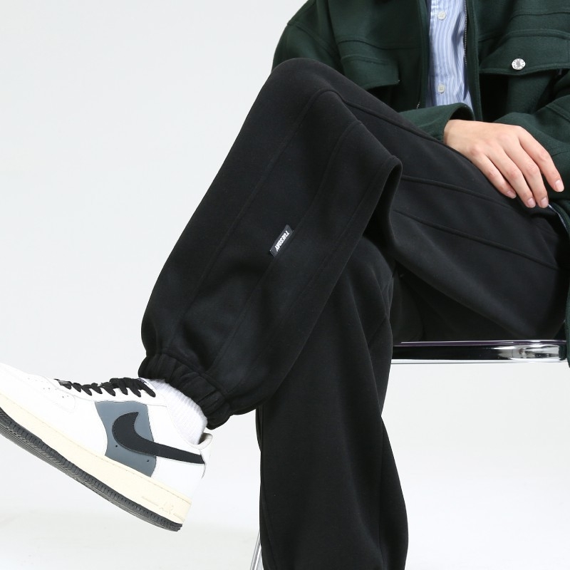 Ανδρικά χειμωνιάτικα παντελόνια με επένδυση φλίς, αντιανεμικά, ευρεία γραμμή, κορδόνι στη μέση, πολυεστερικό ύφασμα