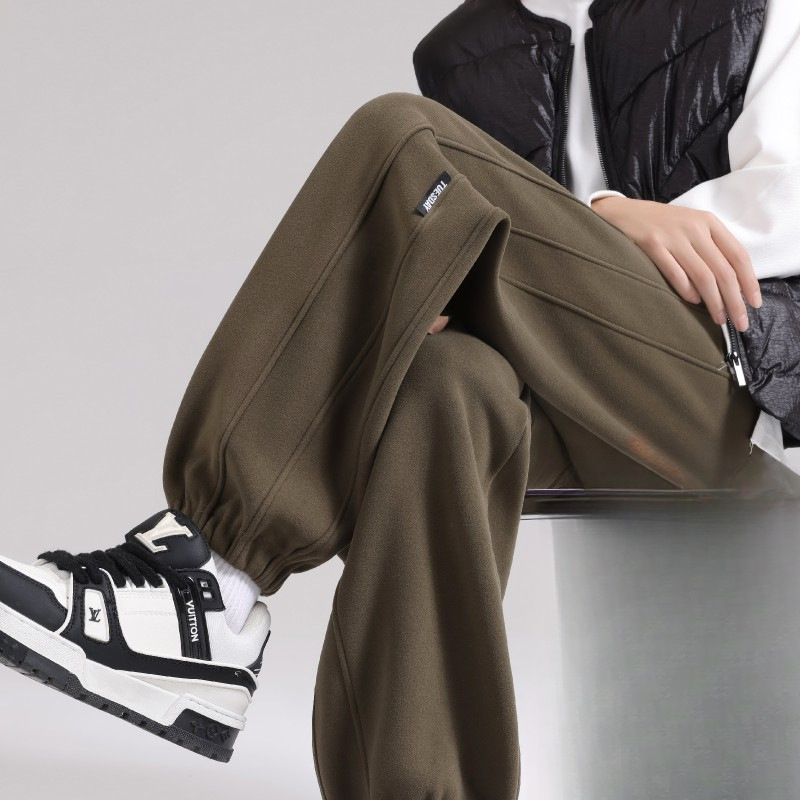 Ανδρικά χειμωνιάτικα παντελόνια με επένδυση φλίς, αντιανεμικά, ευρεία γραμμή, κορδόνι στη μέση, πολυεστερικό ύφασμα