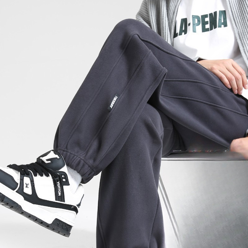 Ανδρικά χειμωνιάτικα παντελόνια με επένδυση φλίς, αντιανεμικά, ευρεία γραμμή, κορδόνι στη μέση, πολυεστερικό ύφασμα