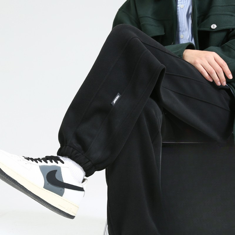 Ανδρικά χειμωνιάτικα παντελόνια με επένδυση φλίς, αντιανεμικά, ευρεία γραμμή, κορδόνι στη μέση, πολυεστερικό ύφασμα