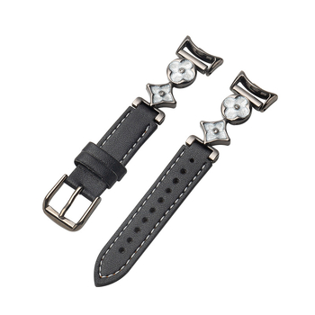 Xiaomi 9/10 съвместим ремък за часовник – естествена кожа и сплав, конектор с четири листа детелина, 14 мм интерфейс, закопчаване с игла
