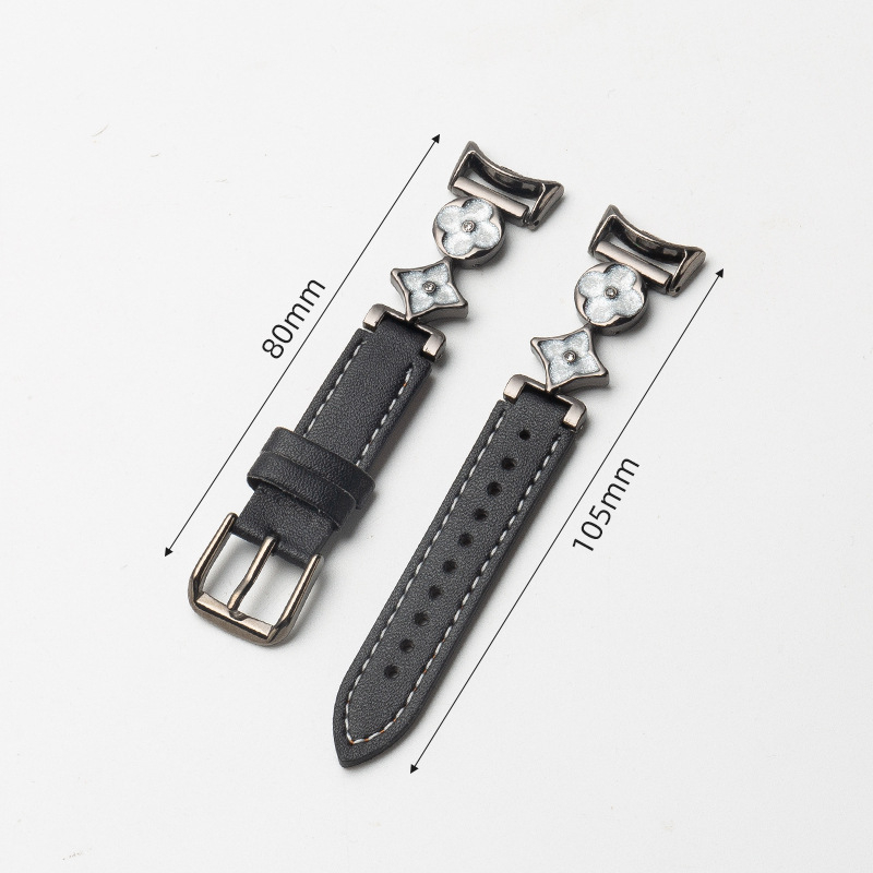 Xiaomi 9/10 съвместим ремък за часовник – естествена кожа и сплав, конектор с четири листа детелина, 14 мм интерфейс, закопчаване с игла