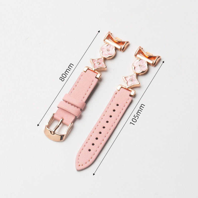 Xiaomi 9/10 съвместим ремък за часовник – естествена кожа и сплав, конектор с четири листа детелина, 14 мм интерфейс, закопчаване с игла