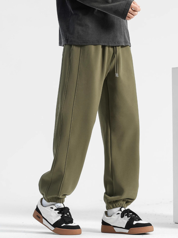 Férfi szélálló, fleece-béléssel ellátott laza sportos nadrág télre, középmagas derék kötővel