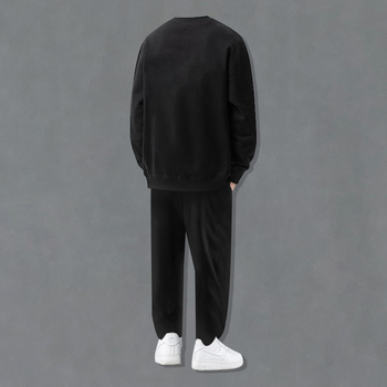 Vīriešu sporta komplekts no kokvilnas maisījuma ar flīsa oderi, pulovers un garās bikses, rudens-ziemas sezonai