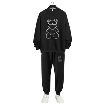 Vīriešu sporta komplekts no kokvilnas maisījuma ar flīsa oderi, pulovers un garās bikses, rudens-ziemas sezonai