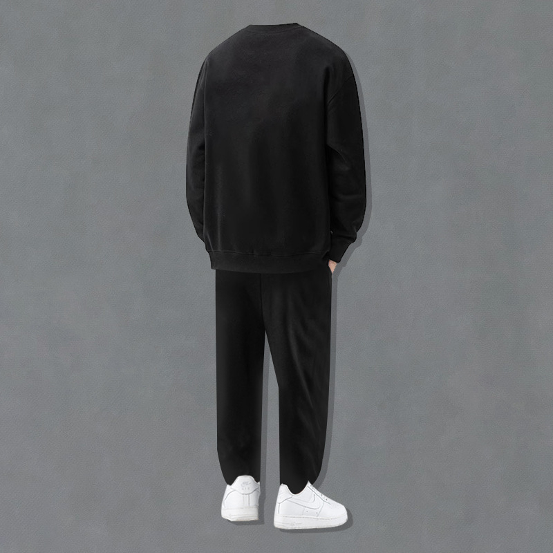 Vīriešu sporta komplekts no kokvilnas maisījuma ar flīsa oderi, pulovers un garās bikses, rudens-ziemas sezonai