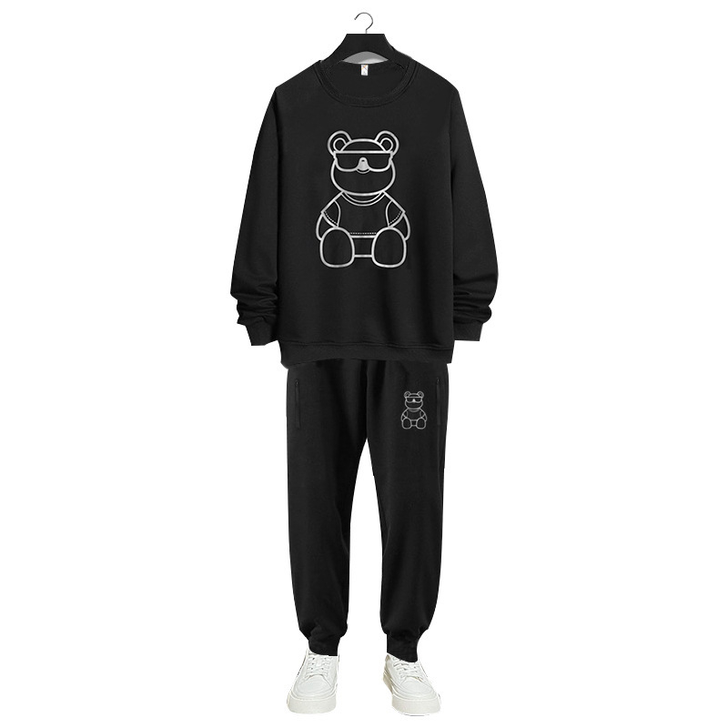 Vīriešu sporta komplekts no kokvilnas maisījuma ar flīsa oderi, pulovers un garās bikses, rudens-ziemas sezonai