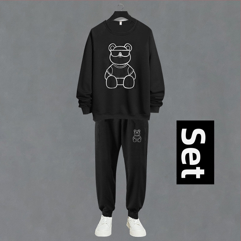 Vīriešu sporta komplekts no kokvilnas maisījuma ar flīsa oderi, pulovers un garās bikses, rudens-ziemas sezonai