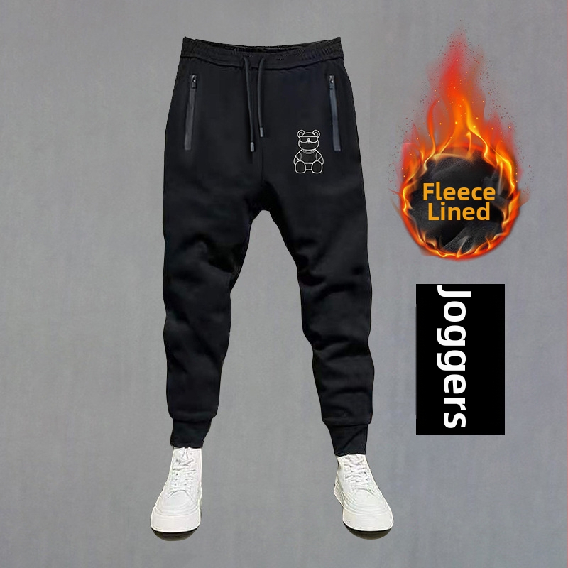 Vīriešu sporta komplekts no kokvilnas maisījuma ar flīsa oderi, pulovers un garās bikses, rudens-ziemas sezonai