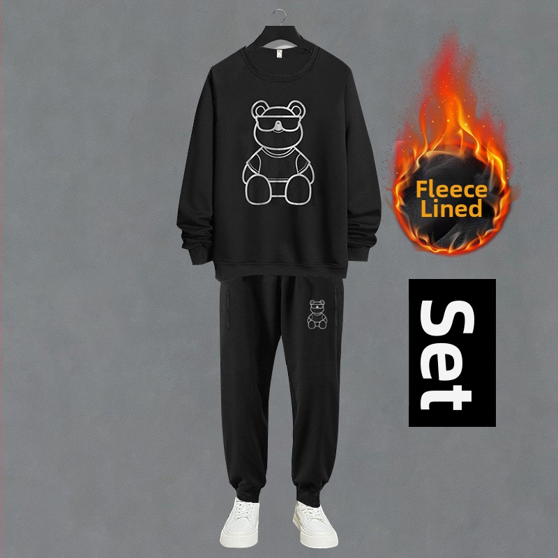 Vīriešu sporta komplekts no kokvilnas maisījuma ar flīsa oderi, pulovers un garās bikses, rudens-ziemas sezonai