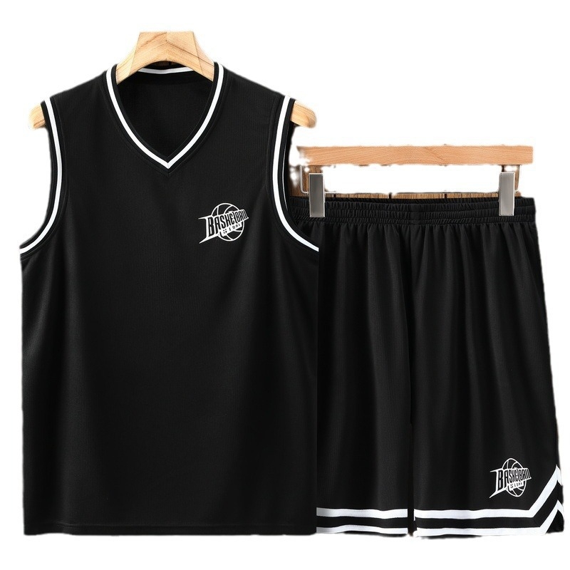 Ανδρικό σετ φανέλας μπάσκετ χωρίς μανίκια, Καλοκαίρι 2024, Πολυεστερικό ύφασμα γρήγορου στέγνωματος, Παντελόνια 3/4