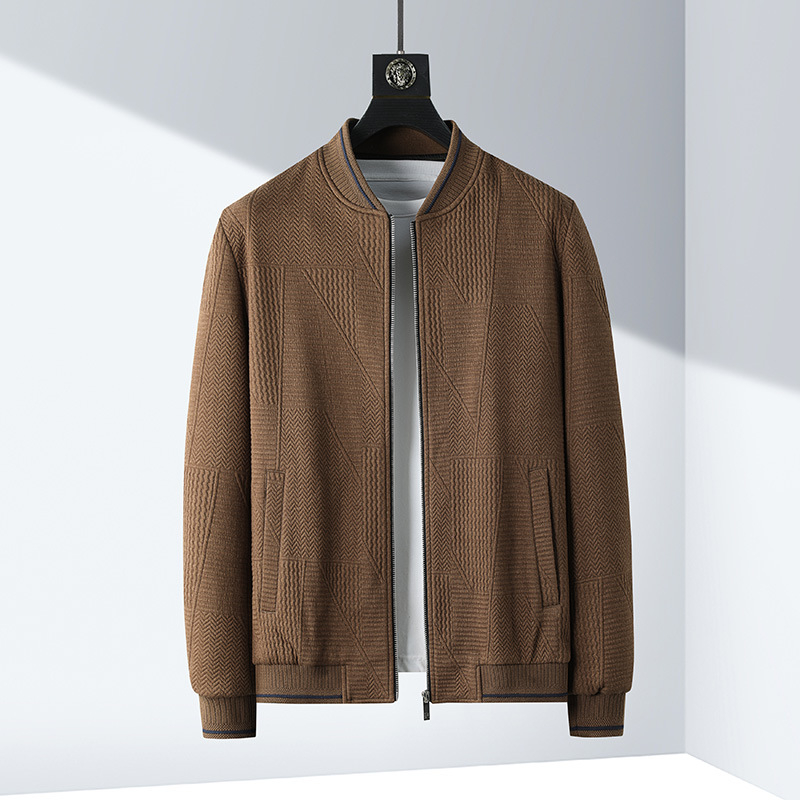Muško jakna za poslovni stil, slobodan kroj, bez ovratnika, zatvarač, raglan rukavi, proljeće-jesen