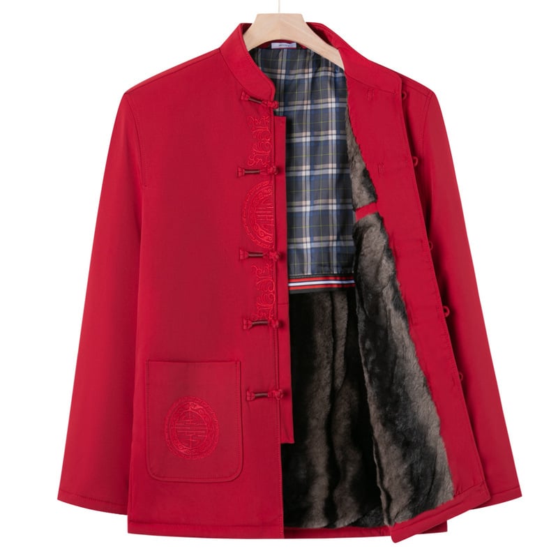 Väline ülerõivas keskealistele ja vanematele: pikkade varrukatega, seisav krae, talvine paks materjal, patch-taskud