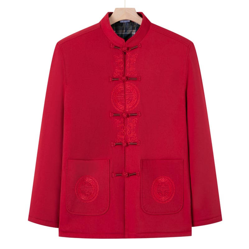 Väline ülerõivas keskealistele ja vanematele: pikkade varrukatega, seisav krae, talvine paks materjal, patch-taskud