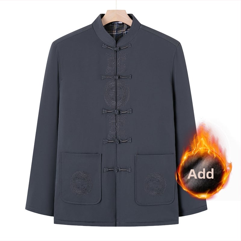 Väline ülerõivas keskealistele ja vanematele: pikkade varrukatega, seisav krae, talvine paks materjal, patch-taskud