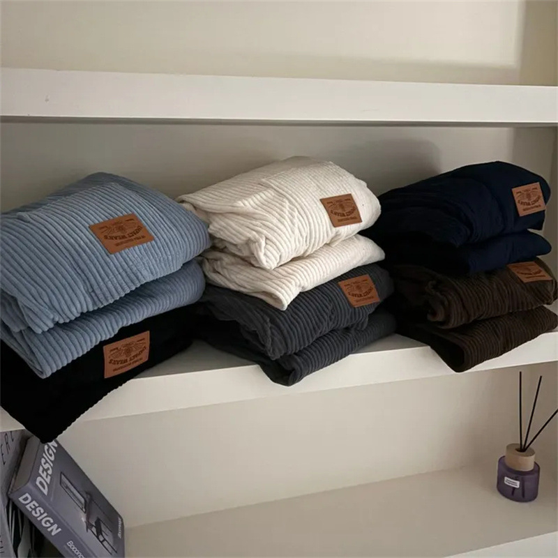 Ženske corduroy široke hlače, visokim strukom, ležerni kroj, korejski stil, duge