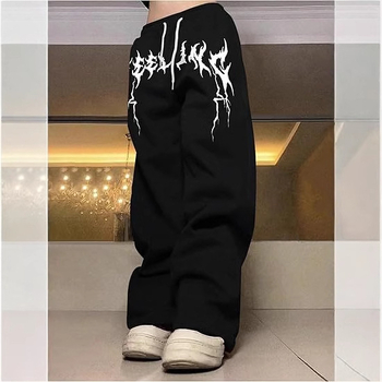Casual fleece hlače, ravne krojenje, srednji pojas, zatvarač, Vinylon tkanina, otisnut uzorak, za proljeće i jesen