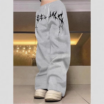 Casual fleece hlače, ravne krojenje, srednji pojas, zatvarač, Vinylon tkanina, otisnut uzorak, za proljeće i jesen