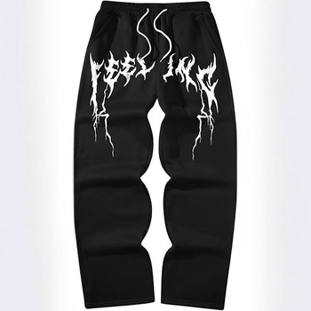 Casual fleece hlače, ravne krojenje, srednji pojas, zatvarač, Vinylon tkanina, otisnut uzorak, za proljeće i jesen