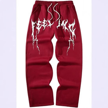Casual fleece hlače, ravne krojenje, srednji pojas, zatvarač, Vinylon tkanina, otisnut uzorak, za proljeće i jesen