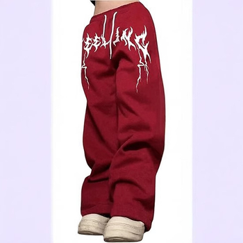 Casual fleece hlače, ravne krojenje, srednji pojas, zatvarač, Vinylon tkanina, otisnut uzorak, za proljeće i jesen