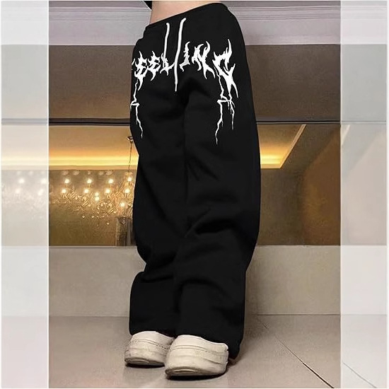 Casual fleece hlače, ravne krojenje, srednji pojas, zatvarač, Vinylon tkanina, otisnut uzorak, za proljeće i jesen