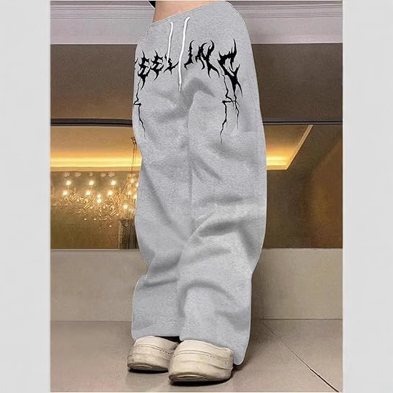 Casual fleece hlače, ravne krojenje, srednji pojas, zatvarač, Vinylon tkanina, otisnut uzorak, za proljeće i jesen