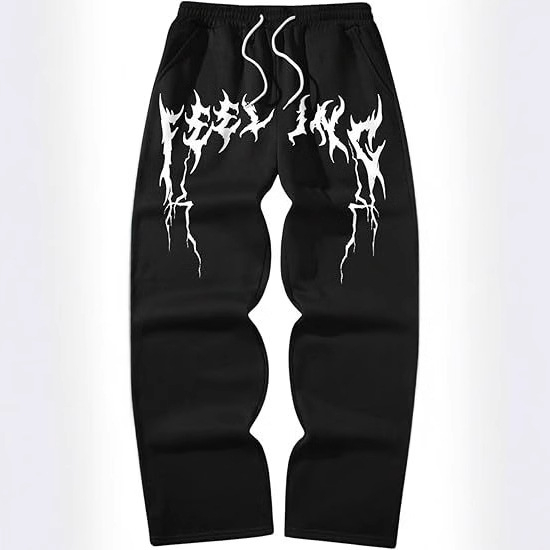 Casual fleece hlače, ravne krojenje, srednji pojas, zatvarač, Vinylon tkanina, otisnut uzorak, za proljeće i jesen