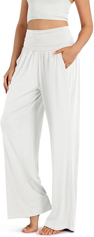 Ежедневни панталони с висока талия и широки крачоли, модал-спандекс смес (70–80% модал, до 30% спандекс), тънка материя