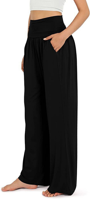 Ежедневни панталони с висока талия и широки крачоли, модал-спандекс смес (70–80% модал, до 30% спандекс), тънка материя