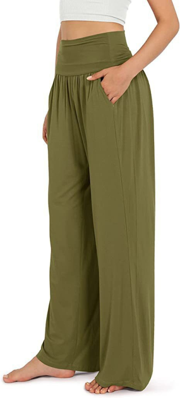 Ежедневни панталони с висока талия и широки крачоли, модал-спандекс смес (70–80% модал, до 30% спандекс), тънка материя