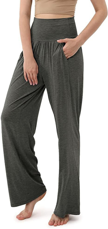 Ежедневни панталони с висока талия и широки крачоли, модал-спандекс смес (70–80% модал, до 30% спандекс), тънка материя