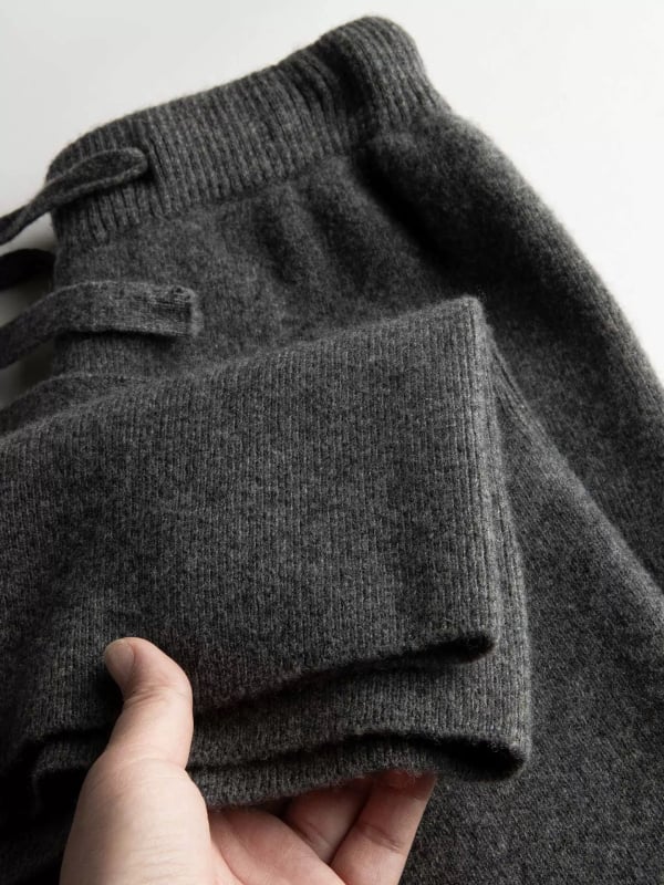 Ženske pletene hlače s visokim strukom, široke nogavice, mekani vuneno-kašmir miks, casual stil, duge hlače