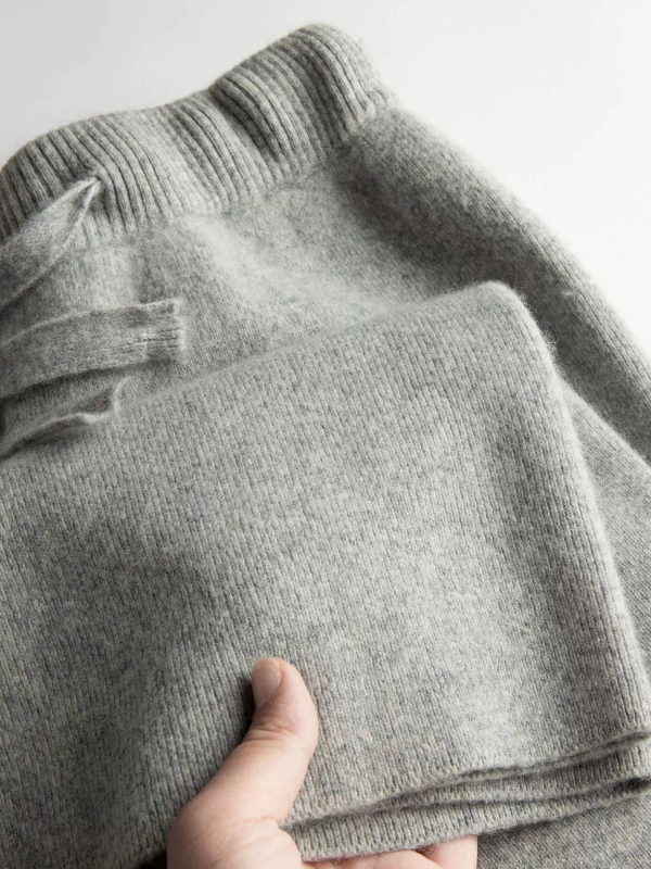 Ženske pletene hlače s visokim strukom, široke nogavice, mekani vuneno-kašmir miks, casual stil, duge hlače