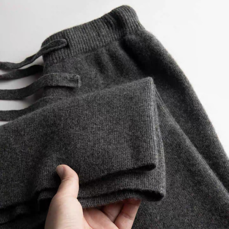 Ženske pletene hlače s visokim strukom, široke nogavice, mekani vuneno-kašmir miks, casual stil, duge hlače