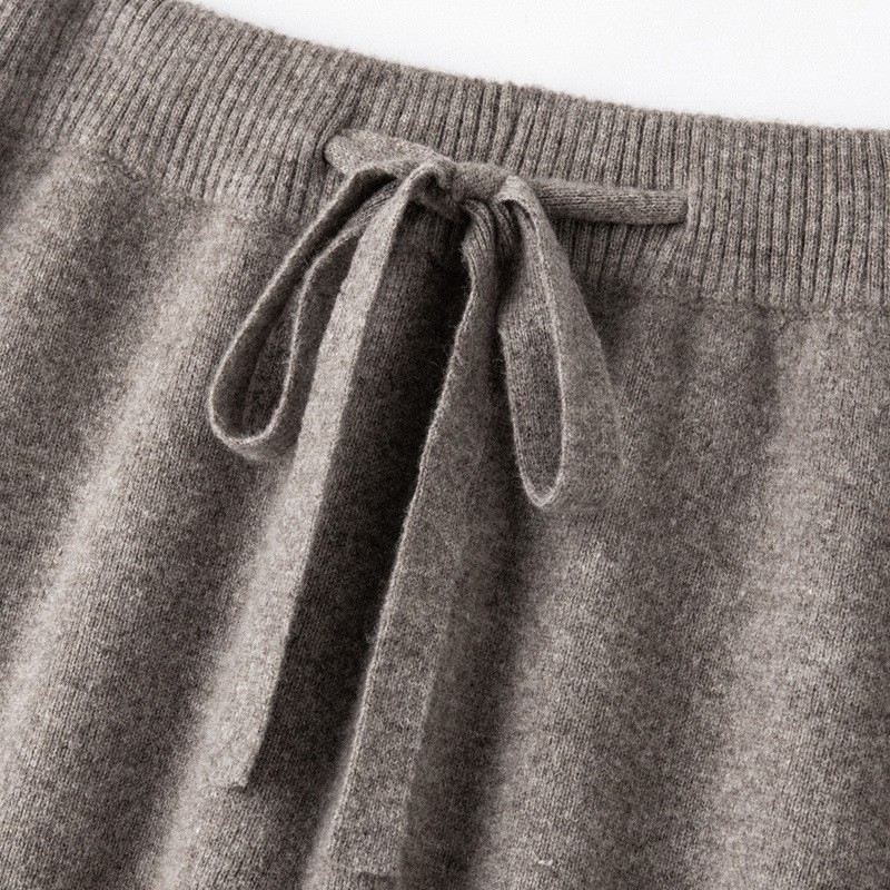 Ženske pletene hlače s visokim strukom, široke nogavice, mekani vuneno-kašmir miks, casual stil, duge hlače