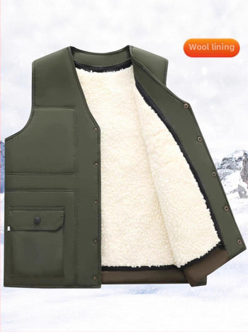 Gyapjú mellény pamut töltettel - V-nyakú, csíkos mintázat, fleece bélés