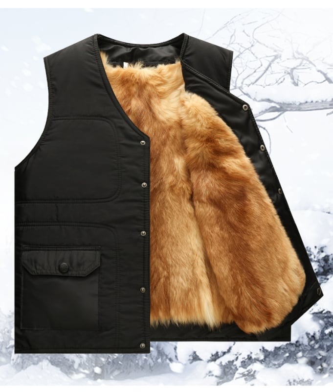 Gyapjú mellény pamut töltettel - V-nyakú, csíkos mintázat, fleece bélés