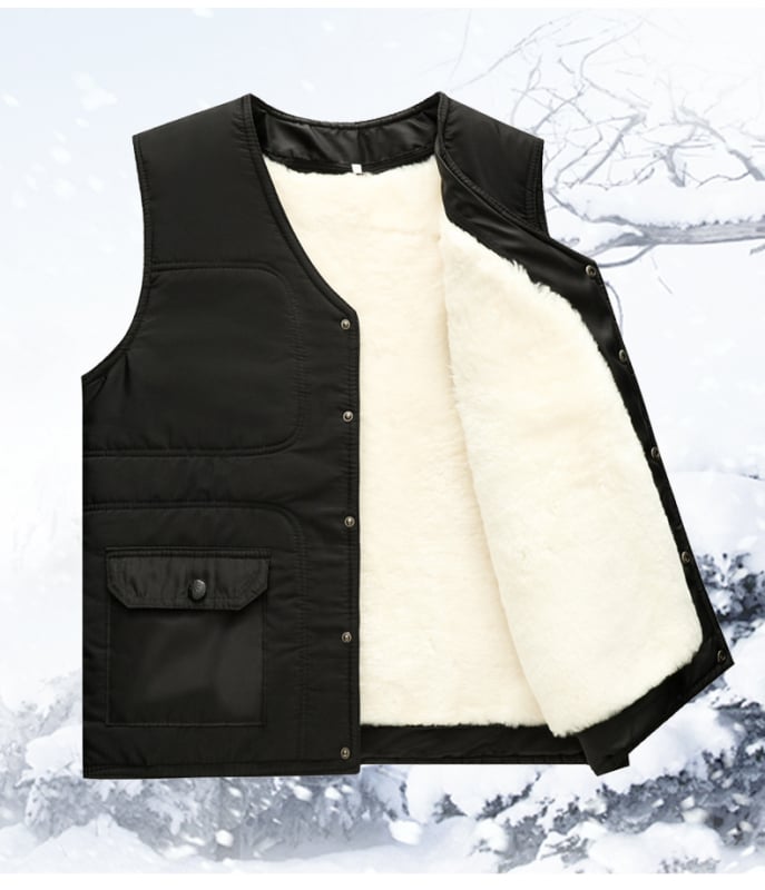 Gyapjú mellény pamut töltettel - V-nyakú, csíkos mintázat, fleece bélés