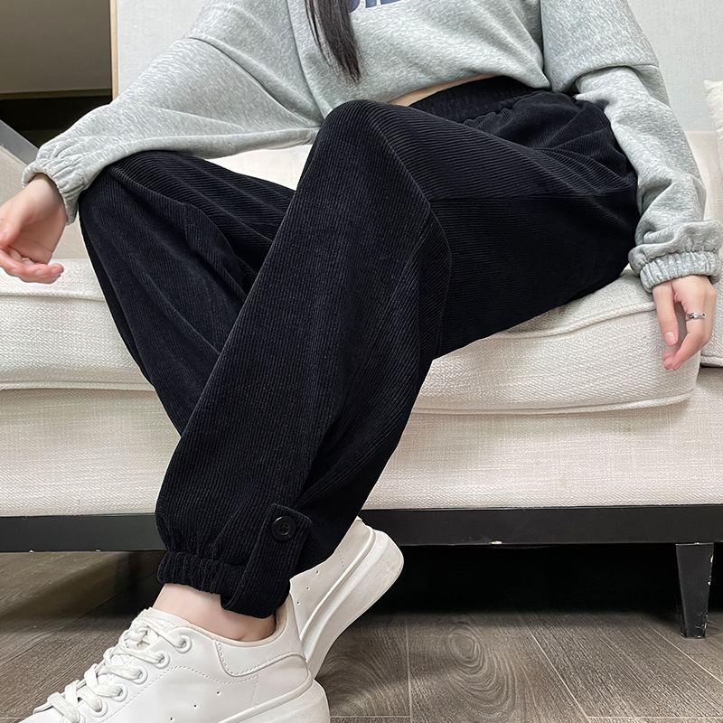 Corduroy harém hlače za žene, podstavljene fleece-om i debelim materijalom, korejski stil jesen-zima, jogger hlače s elastičnim pojasom, cropped