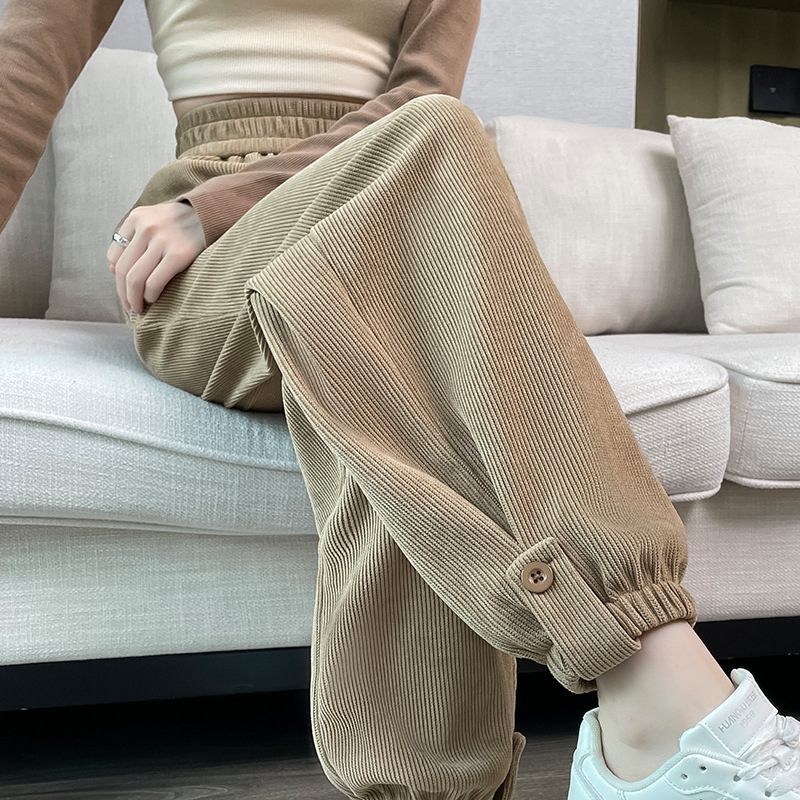 Corduroy harém hlače za žene, podstavljene fleece-om i debelim materijalom, korejski stil jesen-zima, jogger hlače s elastičnim pojasom, cropped
