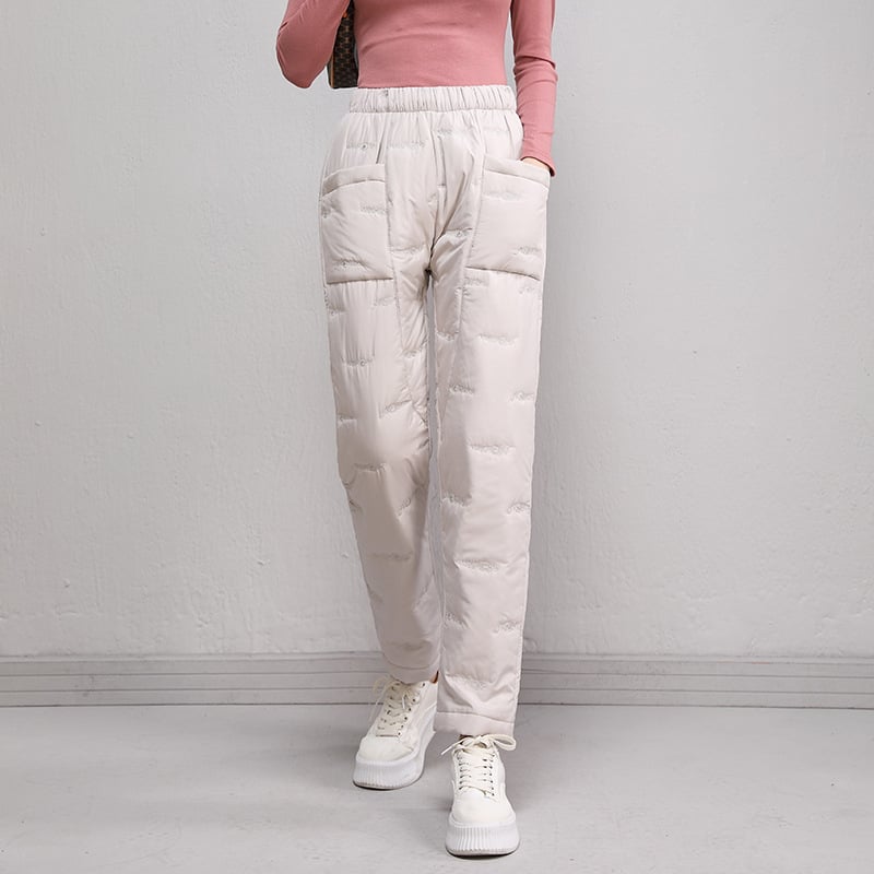 Női egyenes nadrágok, magas derekú, vastag meleg bélés, poliészter 90–95%, töltet 50–70% imitált selyem